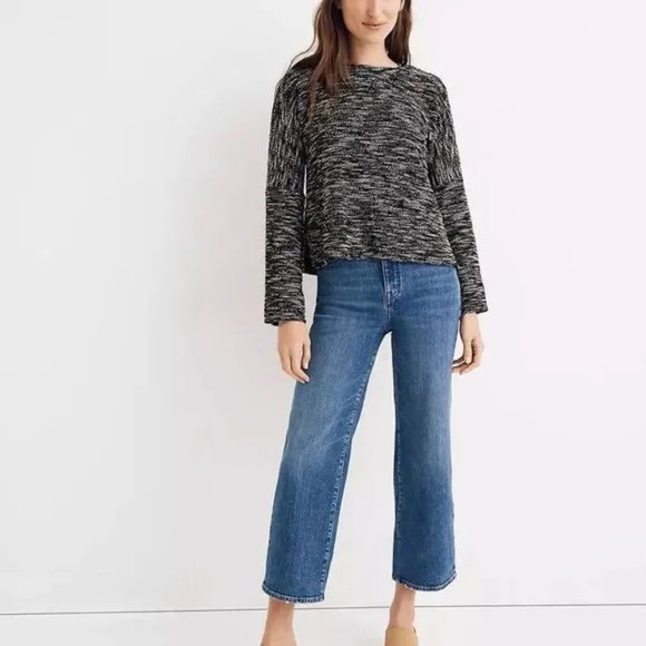 Madewell Black White Shoulder Buttons Dropped Shoulder Sweater Sm - Picture 2 of 8